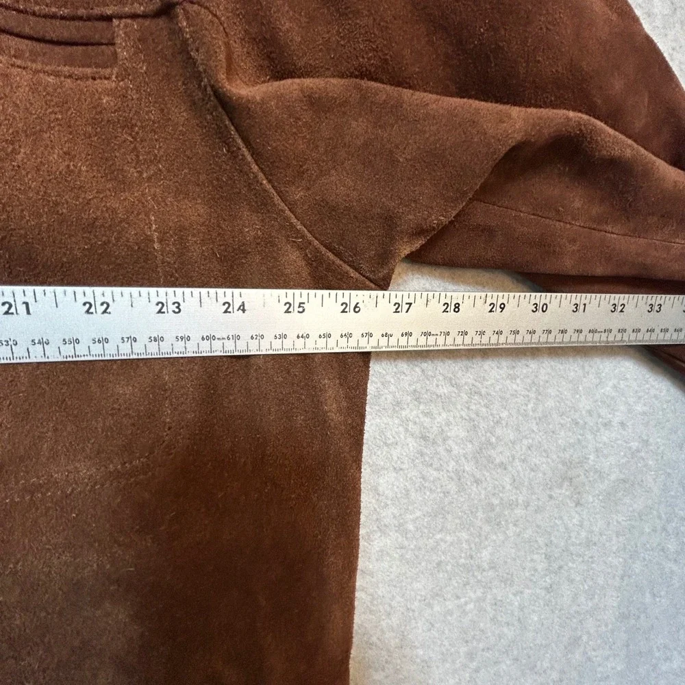 Men's Heavy‎ Suede Leather Coat XL Brown Button Front Car Coat Vintage Workwear